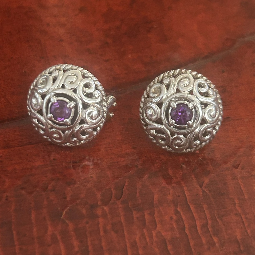 Carolyn Pollack Sterling Round Amethyst Omega Back Stud Earrings For Women
